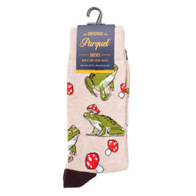 Load image into Gallery viewer, Parquet Men’s Mushroom & Frog Novelty Crew Socks – Earth Tones