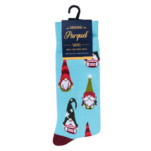 Load image into Gallery viewer, Parquet Men’s Holiday Dwarf Novelty Crew Socks – Light Blue & Burgundy