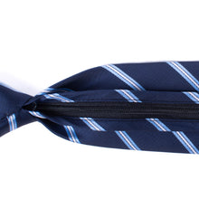 Load image into Gallery viewer, Umo Lorenzo Men's Navy Striped Zipper Pre-Tied Necktie
