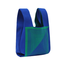 Load image into Gallery viewer, Green and blue mini tote bag with textured knit finish