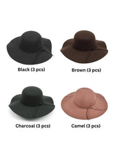 Load image into Gallery viewer, Nollia 24-Piece Prepack Women’s Polyester Felt Wide Brim Hat – Assorted Colors