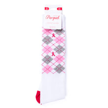Load image into Gallery viewer, Parquet Ladies Knee High Breast Cancer Awareness Argyle Socks