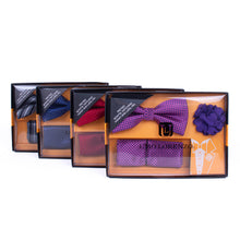Load image into Gallery viewer, 12pc Men's Pattern Banded Bow Tie & Hanky with lapel Pin Box