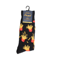 Load image into Gallery viewer, Parquet Men’s French Fries Pattern Novelty Crew Socks – Black