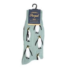 Load image into Gallery viewer, Parquet Men’s Penguin Pattern Novelty Crew Socks – Light Gray