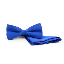 Load image into Gallery viewer, Umo Lorenzo Big & Tall Poly Satin Bow Tie & Hanky Set – 17 Colors