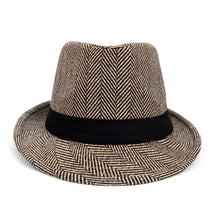 Load image into Gallery viewer, Westend Fall/Winter Brown & Beige Herringbone Trilby Fedora Hat with Black Band Trim