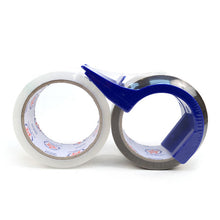 Load image into Gallery viewer, 2 Rolls Heavy-Duty Packing Tape – Clear & Tan 2" Wide with Easy-Cut Blue Dispenser