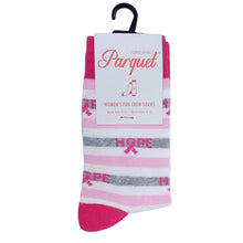 Load image into Gallery viewer, Parquet Women’s Pink & Gray HOPE Striped Breast Cancer Awareness Socks