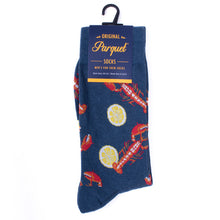 Load image into Gallery viewer, Parquet Men’s Lobster & Lemon Novelty Crew Socks – Navy