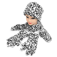 Load image into Gallery viewer, Nollia Women’s Snow Leopard Print Fleece Winter Hat, Scarf & Gloves Set