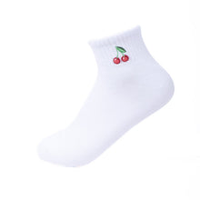 Load image into Gallery viewer, Nollia Ladies' Low Cut Cherry Embroidery Ribbed Socks – Black or White