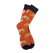 Load image into Gallery viewer, Parquet Men’s Wild Tiger Novelty Crew Socks – Orange & Navy