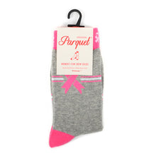 Load image into Gallery viewer, Parquet Women’s Gray & Pink Ribbon Breast Cancer Awareness Crew Socks