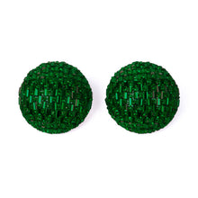 Load image into Gallery viewer, Nollia Round Baguette Stone Earrings – Red, Green & Silver Statement Studs
