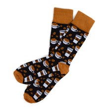 Load image into Gallery viewer, Parquet Men’s Coffee Cups Novelty Crew Socks – Black & Brown Options