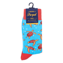 Load image into Gallery viewer, Parquet Men’s Sea Turtle Novelty Crew Socks – Teal & Orange