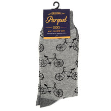 Load image into Gallery viewer, Parquet Men’s Bicycle Pattern Novelty Crew Socks – Gray or Black