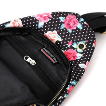 Load image into Gallery viewer, Trendy Floral and Polka Dot Sling Bag with Gold Accents W/ Adjustable Strap