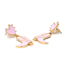 Load image into Gallery viewer, Nollia Cowboy Boot Earrings – Pink or White with Gold Accents, Western Heart Dangle Style