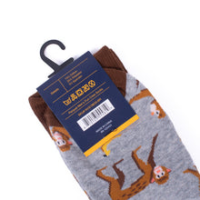 Load image into Gallery viewer, Parquet Men’s Monkey & Banana Novelty Crew Socks – Grey & Brown