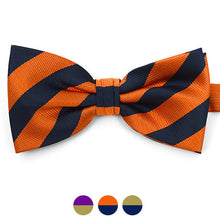 Load image into Gallery viewer, Umo Lorenzo College Stripe Banded Bow Tie – Microfiber Poly Woven