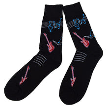 Load image into Gallery viewer, Parquet Men’s Guitar & Music Notes Novelty Crew Socks – Black or Navy