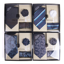 Load image into Gallery viewer, Umo Lorenzo 12pc Pattern Necktie, Hanky & Lapel Pin Box Set