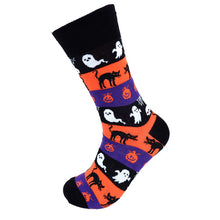 Load image into Gallery viewer, Parquet Men’s Halloween Layered Novelty Crew Socks – Ghosts, Black Cats & Pumpkins