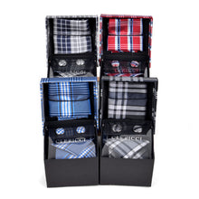 Load image into Gallery viewer, Clericci 12pc Plaid Poly Woven Tie, Hanky & Cufflink Gift Set – Assorted Prepack in Matching Fabric Boxes