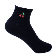 Load image into Gallery viewer, Nollia Ladies' Low Cut Cherry Embroidery Ribbed Socks – Black or White
