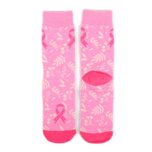 Load image into Gallery viewer, Parquet Women’s Light Pink Leaf Pattern Breast Cancer Awareness Crew Socks