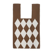 Load image into Gallery viewer, Mini Knit Tote Bag in brown with classic argyle pattern