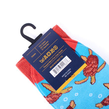 Load image into Gallery viewer, Parquet Men’s Sea Turtle Novelty Crew Socks – Teal & Orange