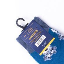 Load image into Gallery viewer, Parquet Men’s Grey Schnauzer Novelty Crew Socks – Royal Blue & Dark Grey