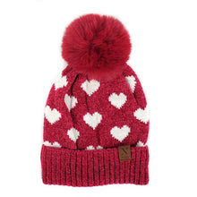 Load image into Gallery viewer, Nollia Women’s 2-Piece Reversible Hearts Knit Pom Hat & Infinity Scarf Set