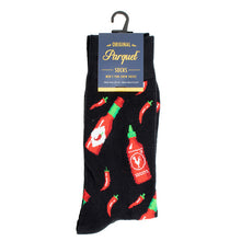 Load image into Gallery viewer, Parquet Men’s Hot Sauce & Chili Pepper Novelty Crew Socks – Black