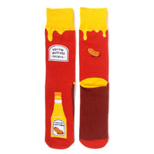 Load image into Gallery viewer, Parquet Men’s Mustard Bottle Novelty Crew Socks – Red & Yellow