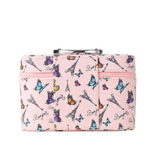Load image into Gallery viewer, Nollia Medium Paris Butterfly Makeup Train Case – Pink Cosmetic Organizer with Mirror & Handle