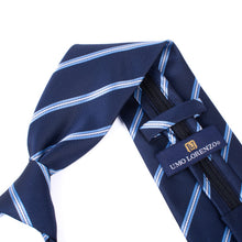 Load image into Gallery viewer, Umo Lorenzo Men's Navy Striped Zipper Pre-Tied Necktie