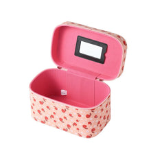 Load image into Gallery viewer, Nollia Medium Cherry & Daises Print Makeup Train Case – Pink Cosmetic Organizer with Mirror & Handle