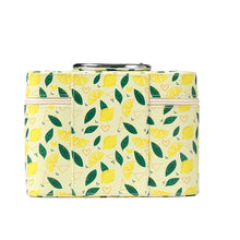 Load image into Gallery viewer, Nollia Large Lemon Print Makeup Train Case – Cosmetic Organizer with Handle & Mirror