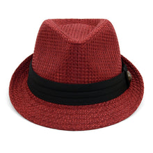 Load image into Gallery viewer, Westend Spring/Summer Textured Pattern Trilby Fedora Hat with Black Band & Button