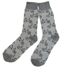 Load image into Gallery viewer, Parquet Men’s Bicycle Pattern Novelty Crew Socks – Gray or Black