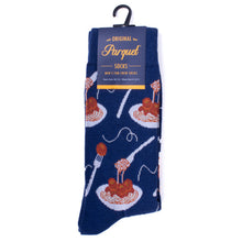 Load image into Gallery viewer, Parquet Men’s Spaghetti & Meatball Novelty Crew Socks – Navy