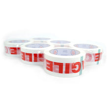Load image into Gallery viewer, 6 Rolls “FRAGILE” Packing Tape – 2" Wide, Commercial Grade, Red Print, Clear Adhesive