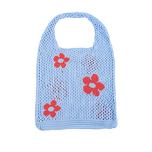 Load image into Gallery viewer, Nollia Blue Floral Crochet Knit Bag