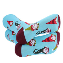 Load image into Gallery viewer, Parquet Men’s Holiday Dwarf Novelty Crew Socks – Light Blue & Burgundy