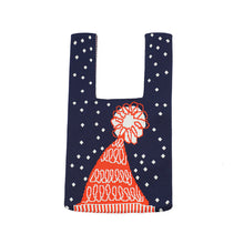Load image into Gallery viewer, Nollia Navy Christmas Hat & Snow Mini Knit Tote Bag