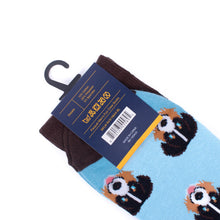 Load image into Gallery viewer, Parquet Men’s Australian Shepherd Novelty Crew Socks – Light Blue & Brown
